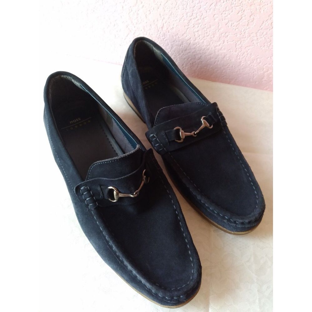 Noble Classic Navy Blue Suede Driving Loafers with Horse-bit Detail Casual Shoes